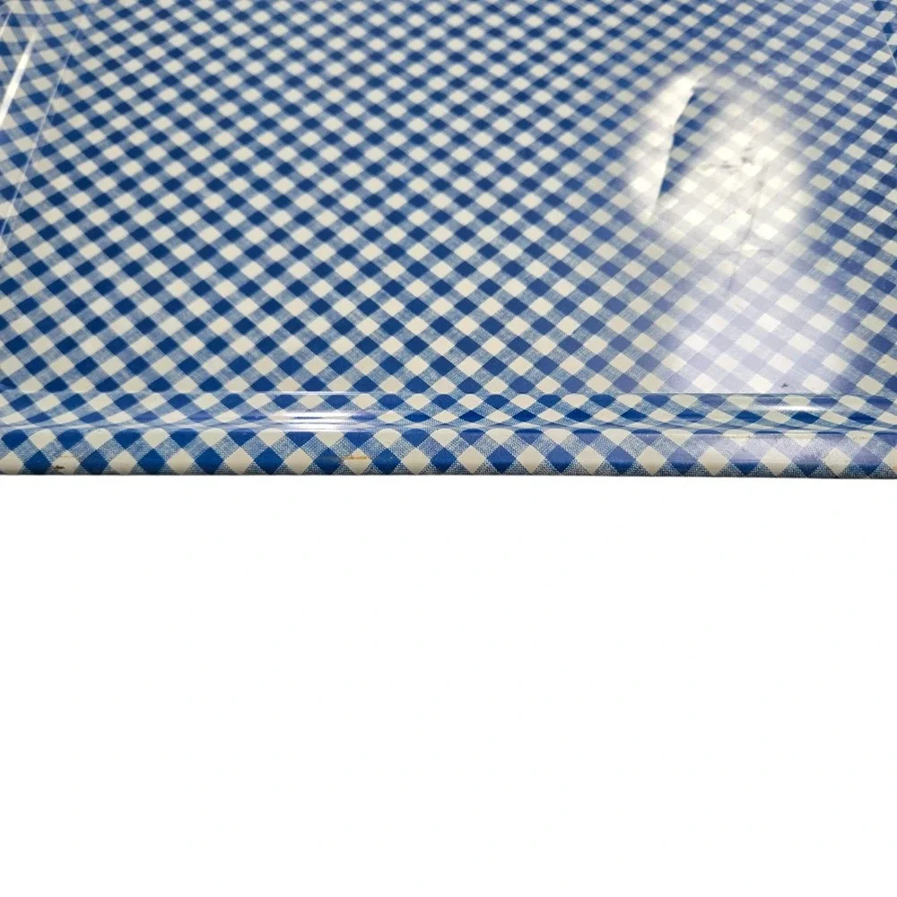 Vintage Blue & White Gingham Check Metal Serving Tray 13.75